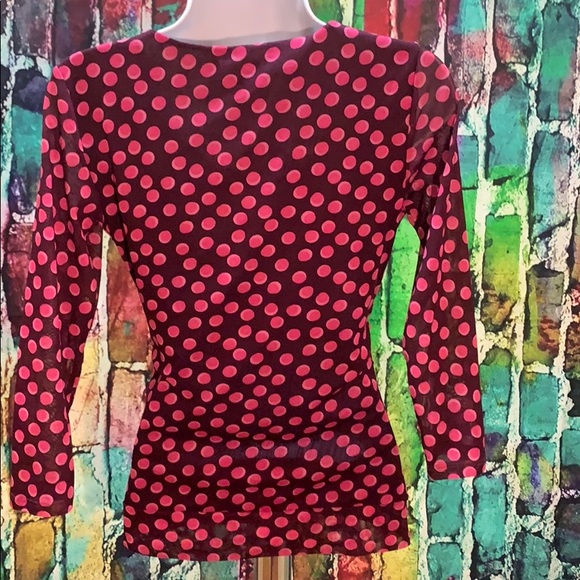 Elle xs purple pink polkadots long sleeve blouse - Picture 5 of 8